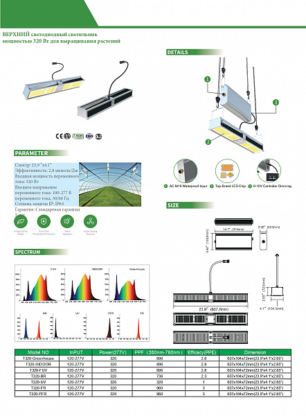 ВЕРХНИЙ светодиодный светильник мощностью 320 Вт для выращивания растений